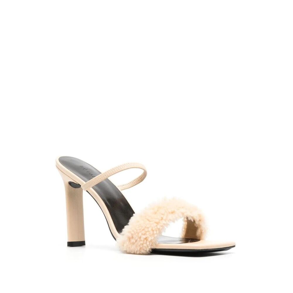 BY FAR Ada 100mm Shearling Sandals Sable Beige Size 37 US7 NWOB Minor Defect